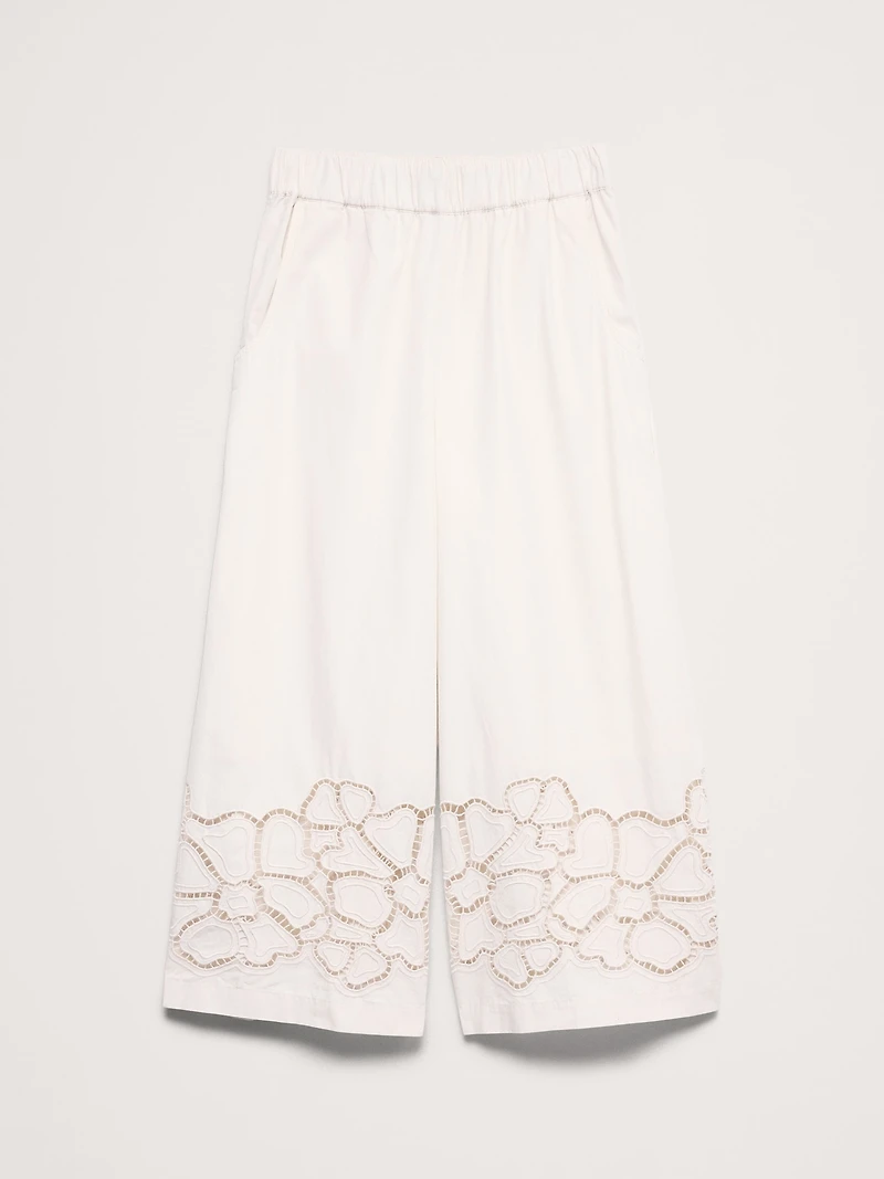 The Pull-On Wide-Leg Ankle Pant Embroidered Poplin