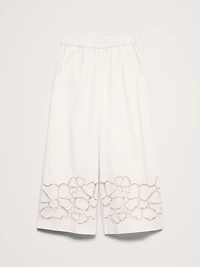The Pull-On Wide-Leg Ankle Pant Embroidered Poplin