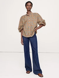 Lightweight Cotton Ruched-Shoulder Shirt