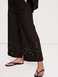 The Pull-On Wide-Leg Ankle Pant Embroidered Poplin