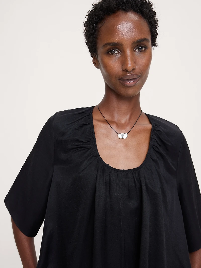 Viscose-Linen Scoop-Neck Mini Dress