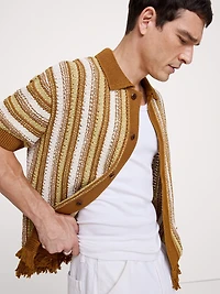 Fringe Cotton Polo Cardigan