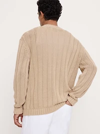Linen-Cotton Ribbed Cardigan