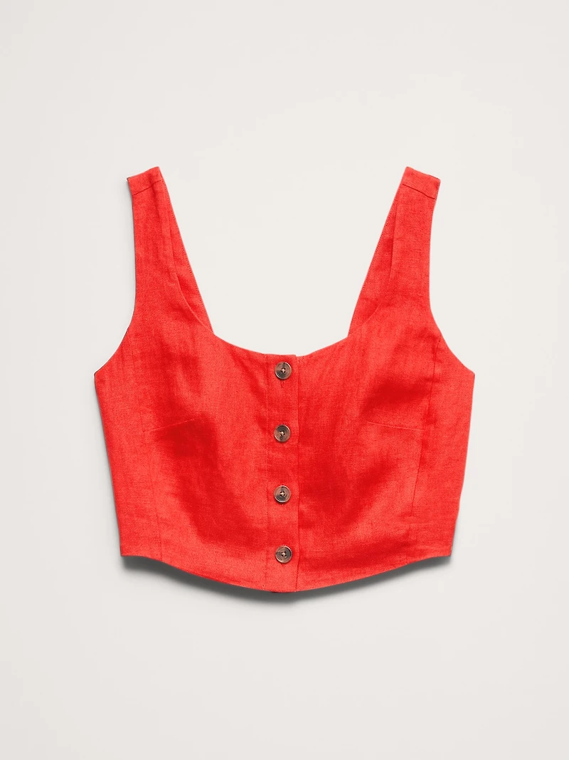 Linen Square-Neck Cropped Tank