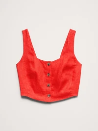 Linen Square-Neck Cropped Tank