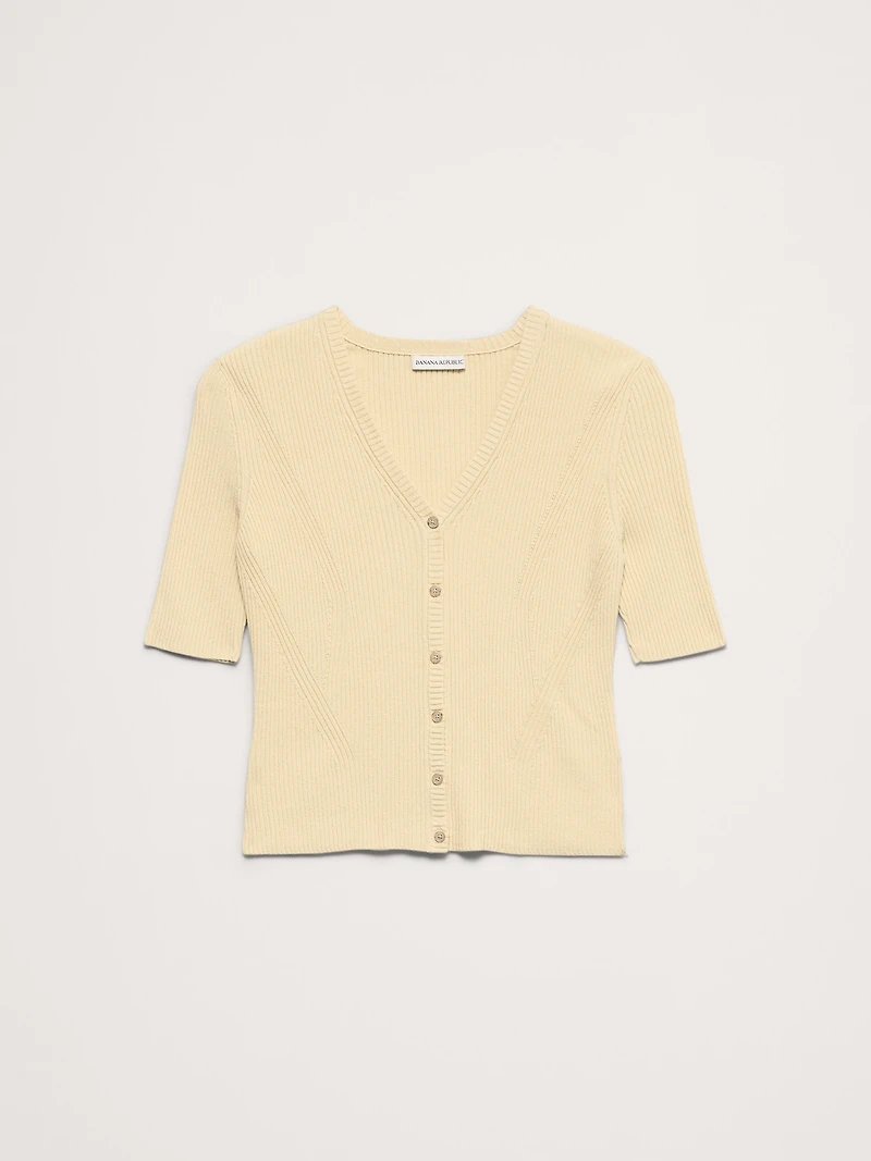 Ribbed Cotton Cropped Cardigan