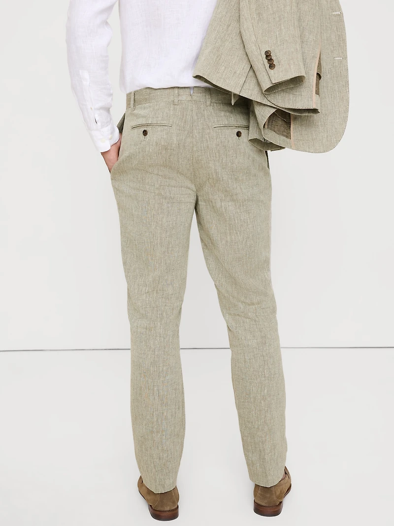 Tailored Slim-Fit Green Linen-Cotton Suit Pant