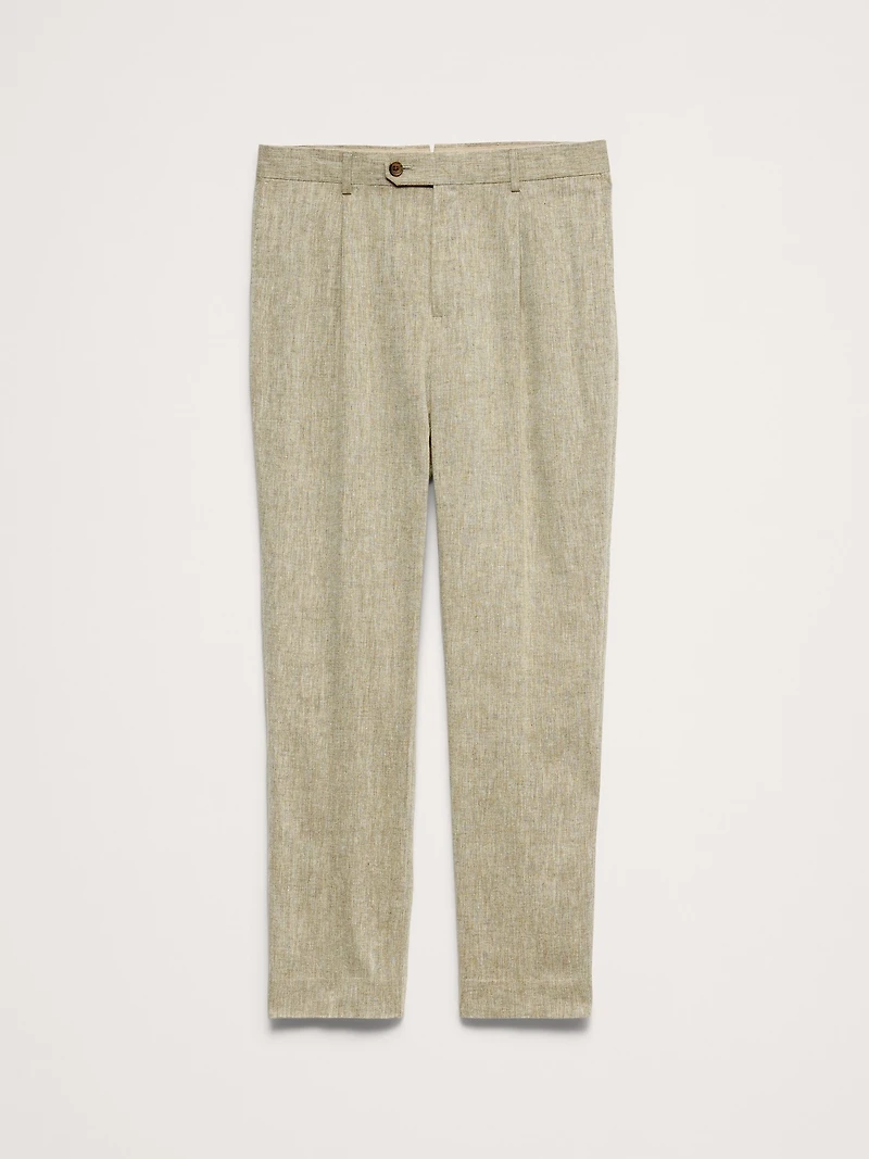 Tailored Slim-Fit Green Linen-Cotton Suit Pant