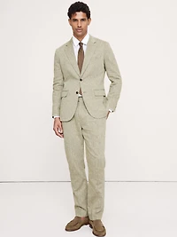 Tailored Slim-Fit Green Linen-Cotton Suit Pant