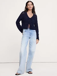 Coastal Cotton Crochet Tie-Front Cardigan