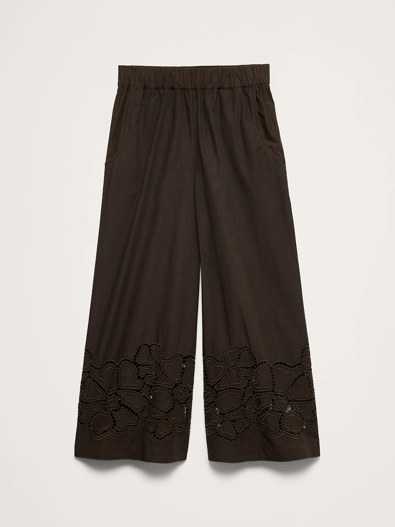 The Pull-On Wide-Leg Ankle Pant Embroidered Poplin