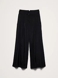 Pleated Wide-Leg Cropped Pant Luster Twill