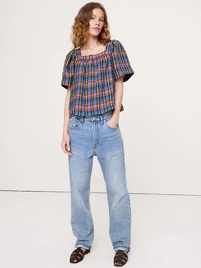 Linen Square-Neck Top