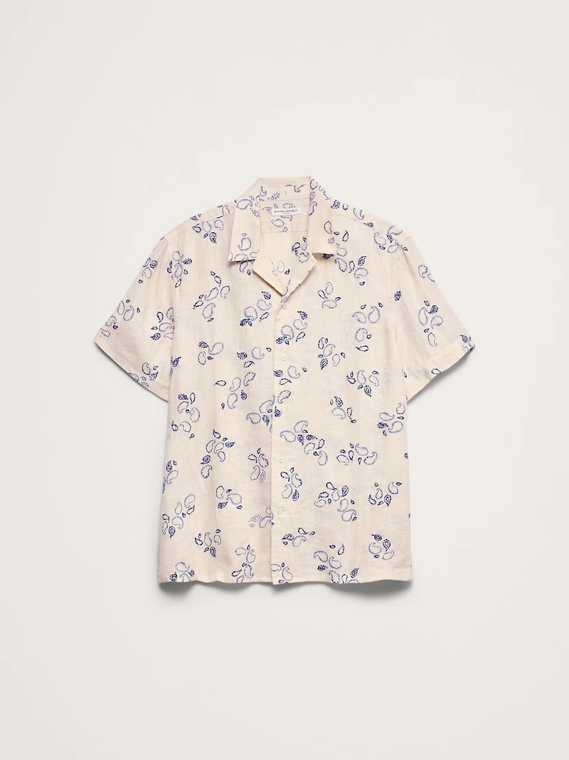 Standard-Fit Embroidered Linen Resort Shirt