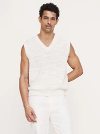 Cotton-Linen Slub V-Neck Sweater Vest