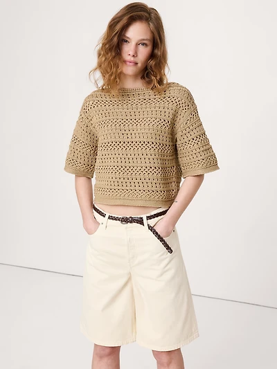 Coastal Cotton Crochet Sweater Tee