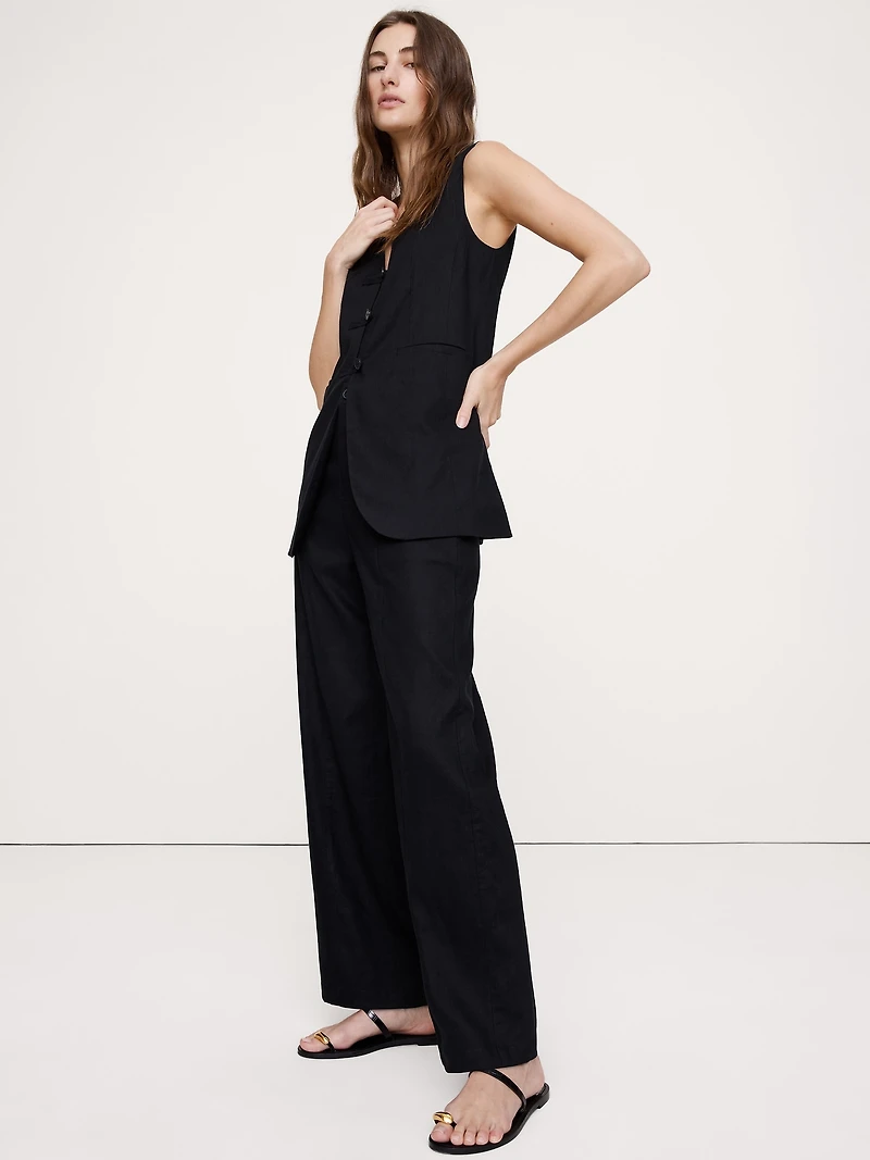 High-Rise Straight Utility Pant Stretch Linen-Viscose