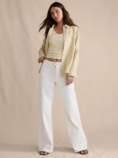 Mid-Rise Wide-Leg Drawstring Jean