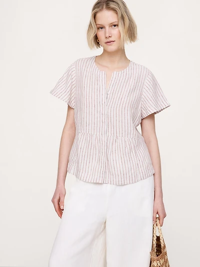 Linen Flutter-Sleeve Top