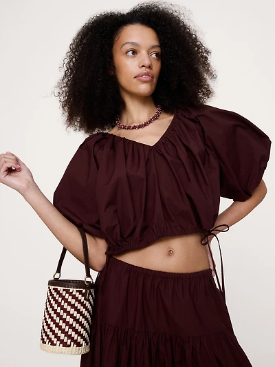Cotton Poplin Bubble-Hem Cropped Top