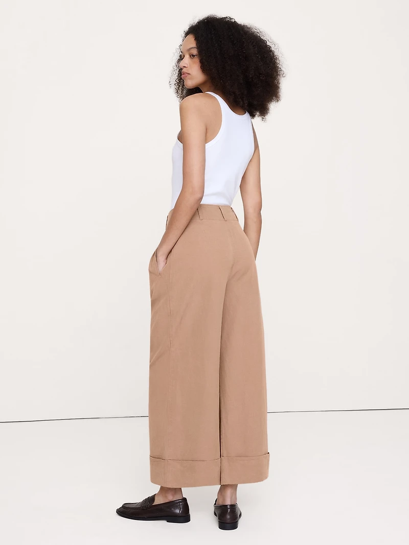 High-Rise Wide-Leg TENCEL™-Cotton-Linen Cropped Pant