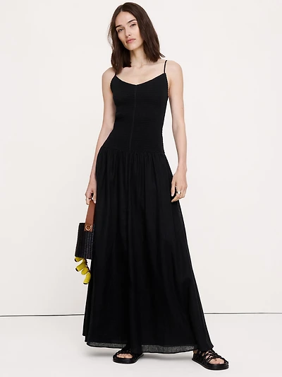 Linen-Cotton Gauze Smocked Maxi Dress