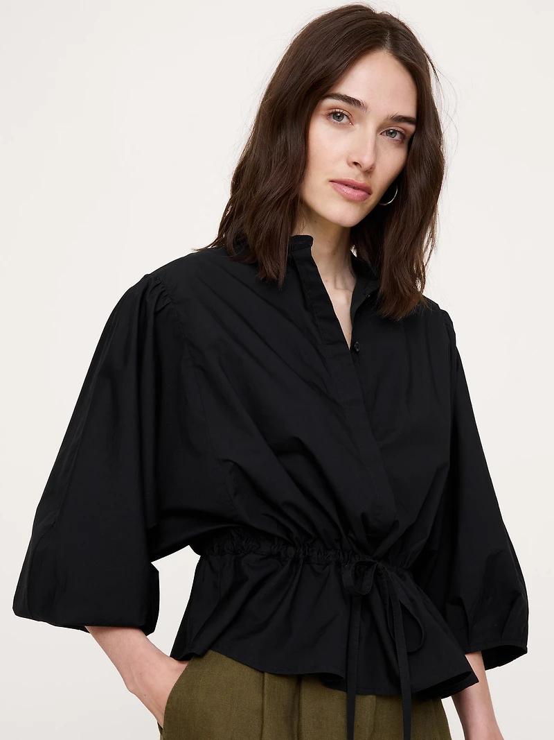 Cotton Poplin Tie-Waist Top