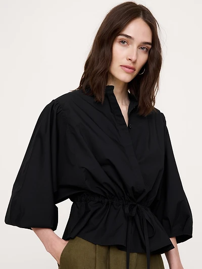 Cotton Poplin Tie-Waist Top