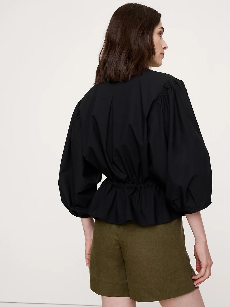 Cotton Poplin Tie-Waist Top