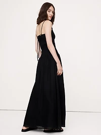 Linen-Cotton Gauze Smocked Maxi Dress