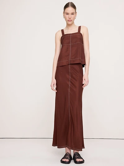 Viscose-Linen Bias-Cut Maxi Skirt