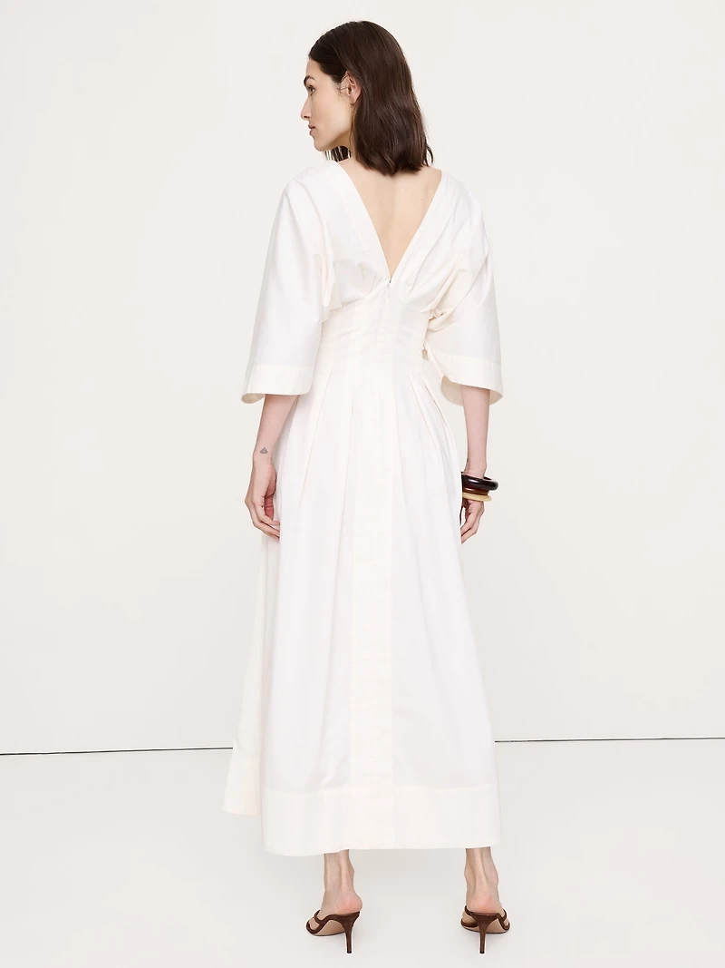 Stretch-Cotton Pleated Maxi Dress