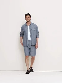 9" Pleated Linen-Cotton Pull-On Short