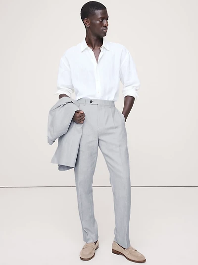 Tailored Slim-Fit Herringbone Linen-Merino Suit Pant