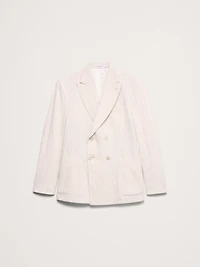 Double-Breasted Italian Cotton-Linen Seersucker Suit Jacket
