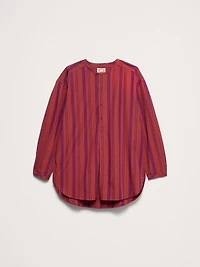 Cotton Poplin Collarless Tunic