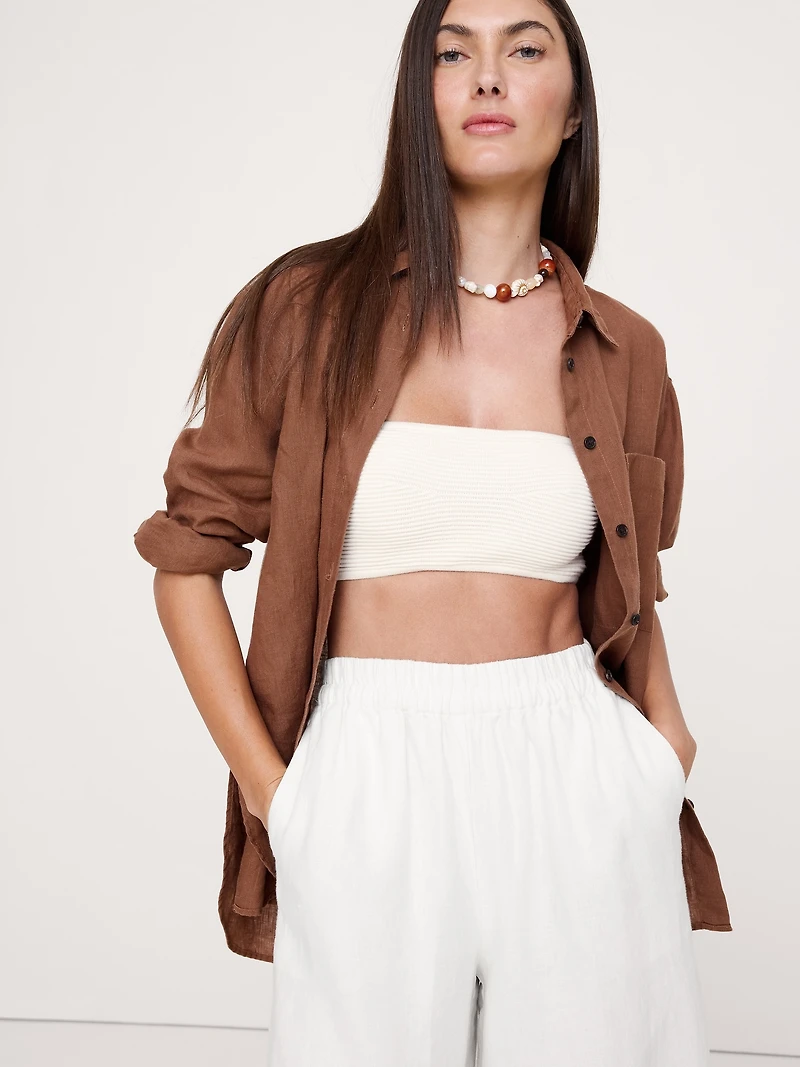 High-Rise Wide-Leg Linen Pull-On Ankle Pant