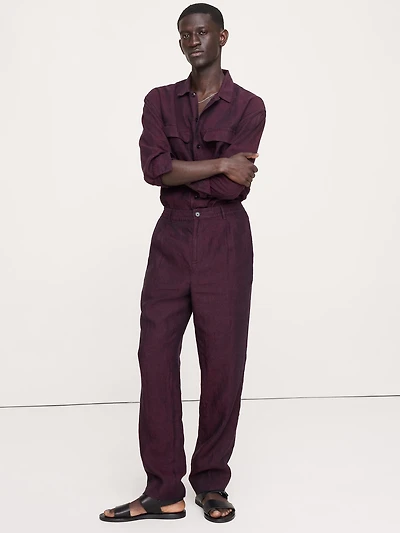 Straight Linen Pull-On Dress Pant