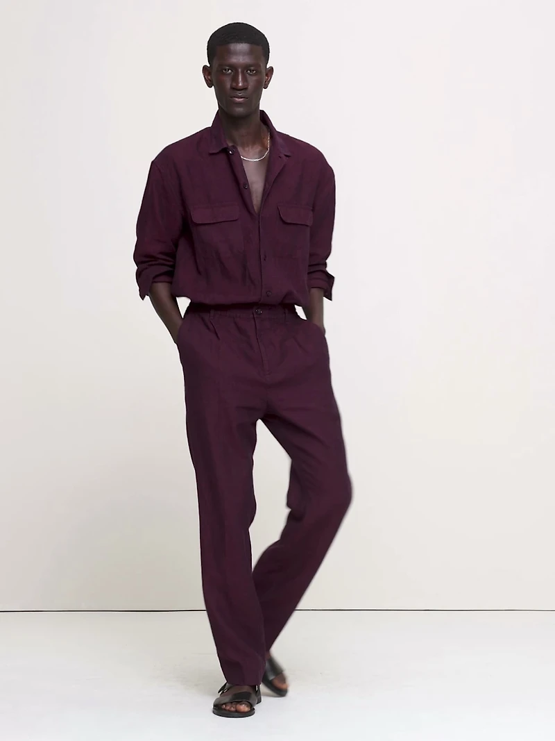 Straight Linen Pull-On Dress Pant