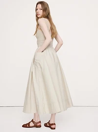 Crochet & Cotton Poplin Mixed-Media Midi Dress