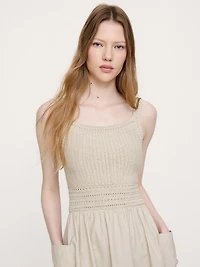 Crochet & Cotton Poplin Mixed-Media Midi Dress