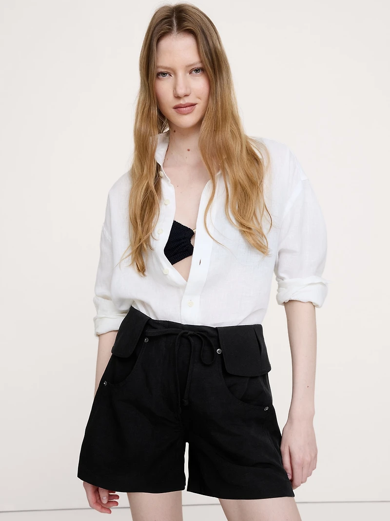 4" TENCEL™-Linen Short with Foldover Waistband