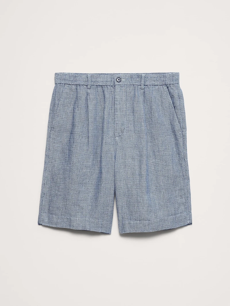 9" Pleated Linen-Cotton Pull-On Short