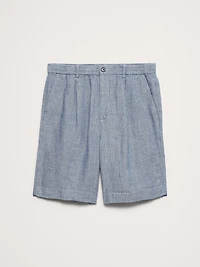 9" Pleated Linen-Cotton Pull-On Short
