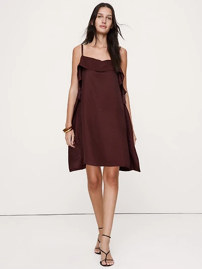 Viscose-Linen Tassel-Trim Mini Dress