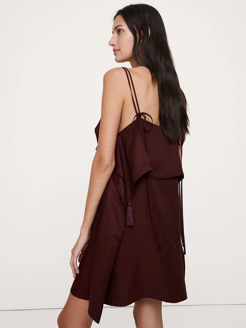 Viscose-Linen Tassel-Trim Mini Dress