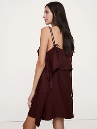 Viscose-Linen Tassel-Trim Mini Dress