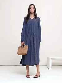 Linen-Cotton Trapeze Maxi Dress
