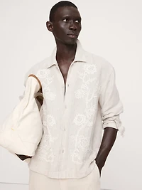 Relaxed-Fit Embroidered Linen Long-Sleeve Resort Shirt