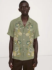 Standard-Fit Embroidered Linen Resort Shirt